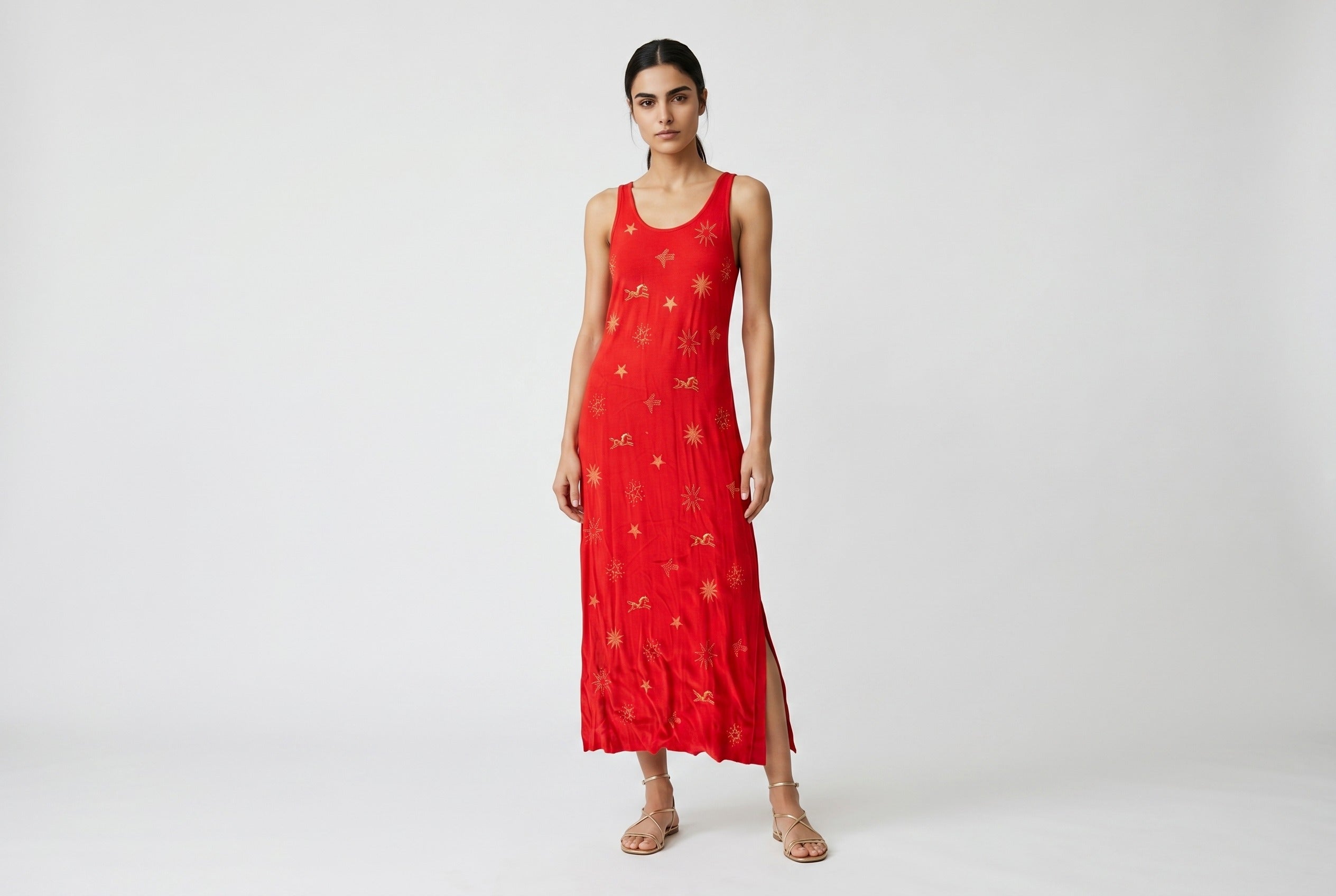 Long Viscose Embroidered Dress