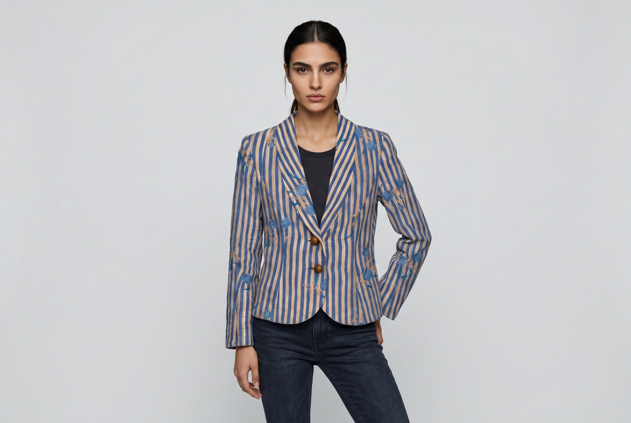 Raw Silk Jacket with Wooden Buttons
