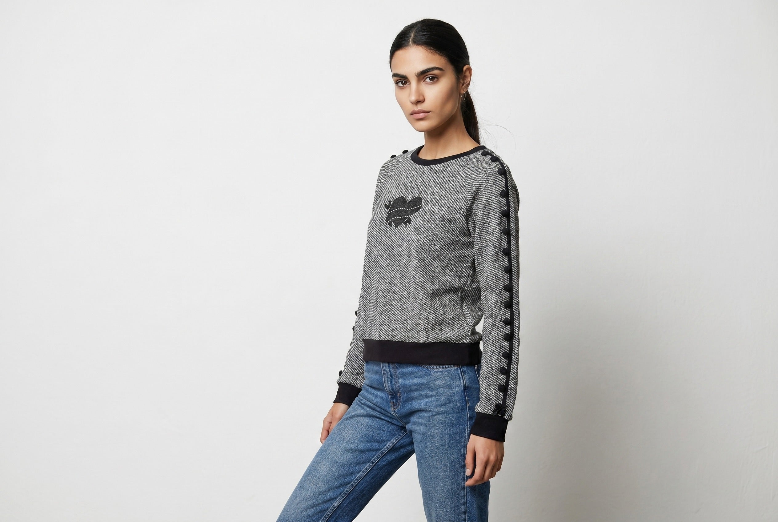 Textured Sweatshirt with Swarovski Heart Detail
