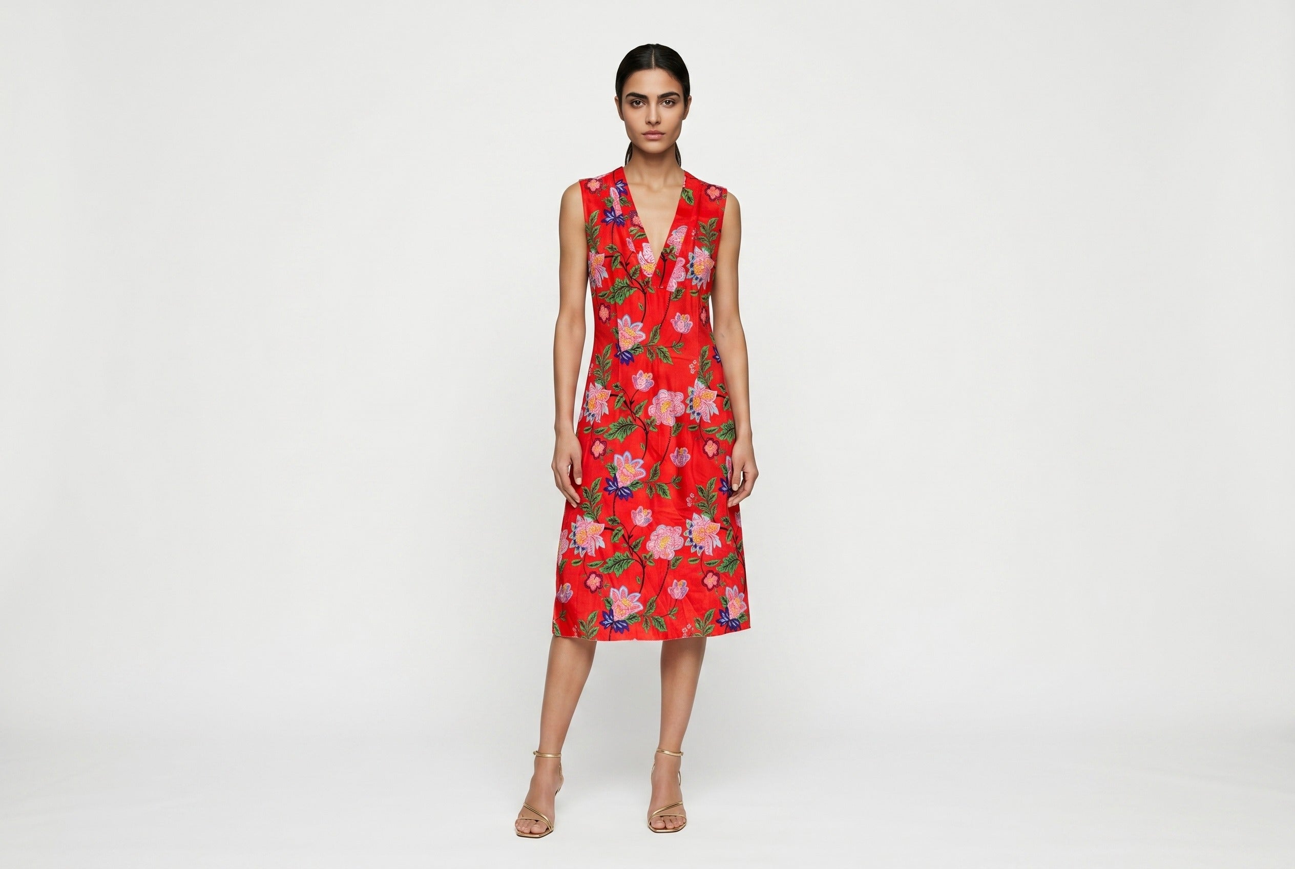 Tangerine Silk Crepe de Chine Dress