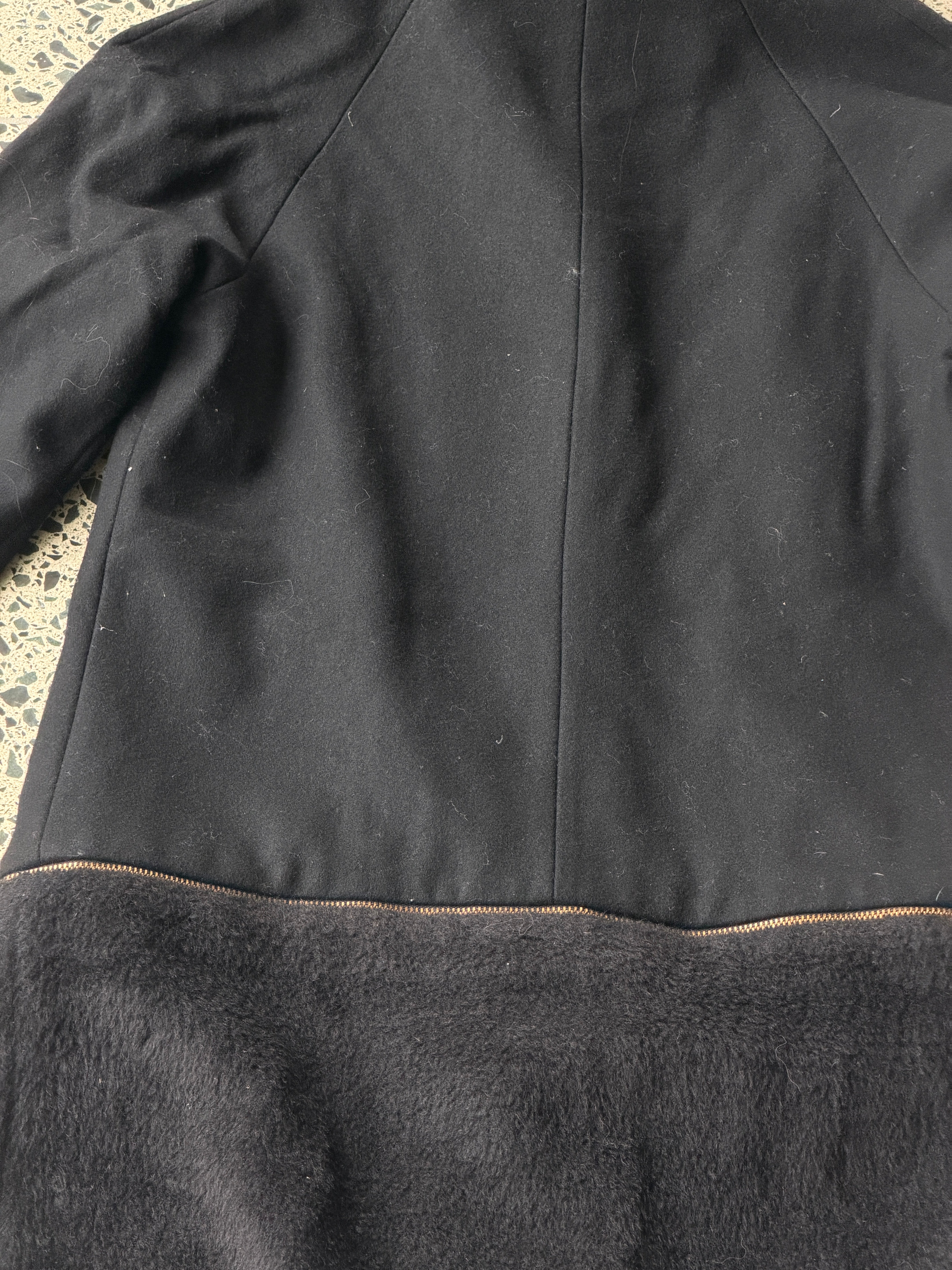 Black Wool Coat with Gold Zip and Textured Detail
