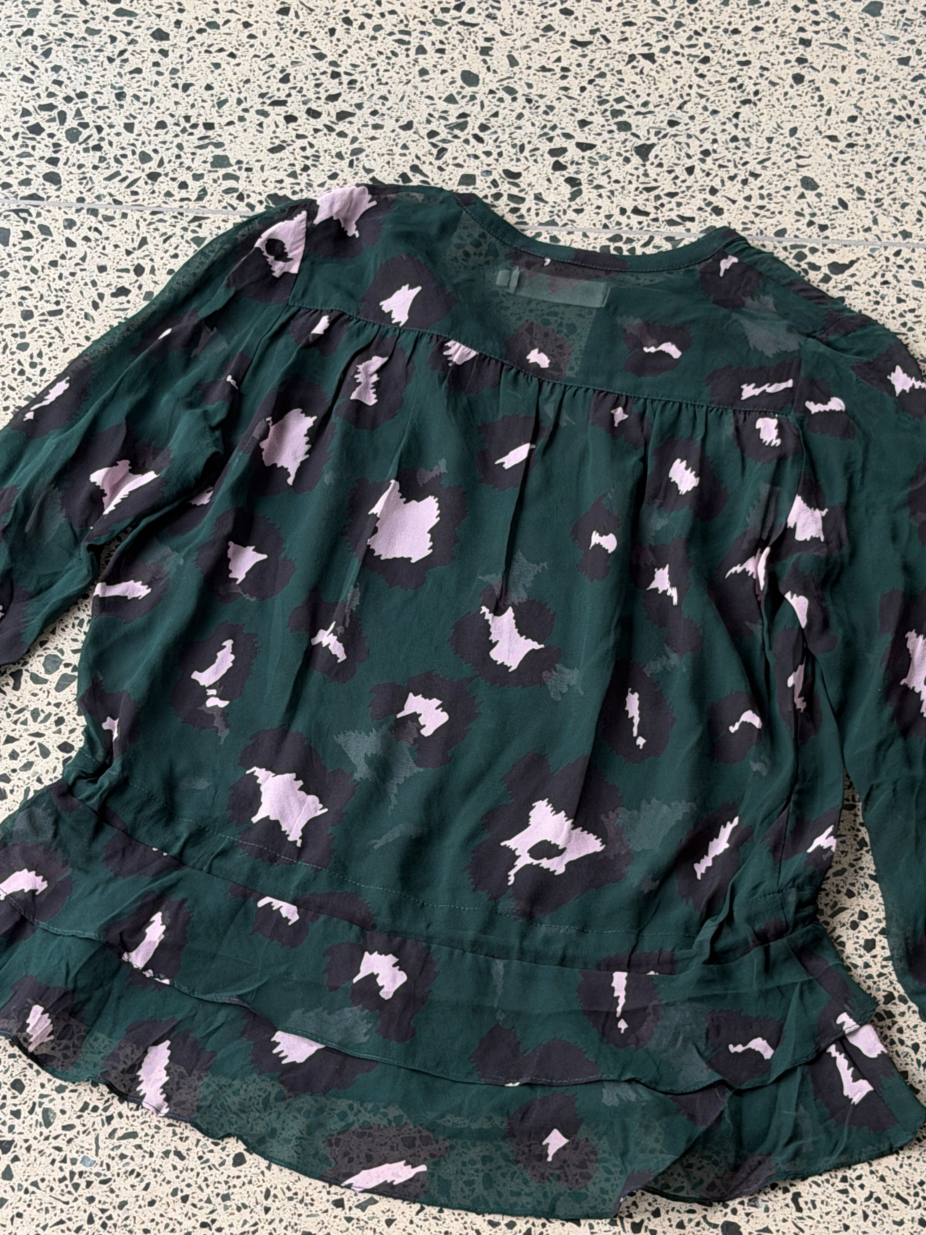 Silk Georgette Animal Print Top with Ruffles