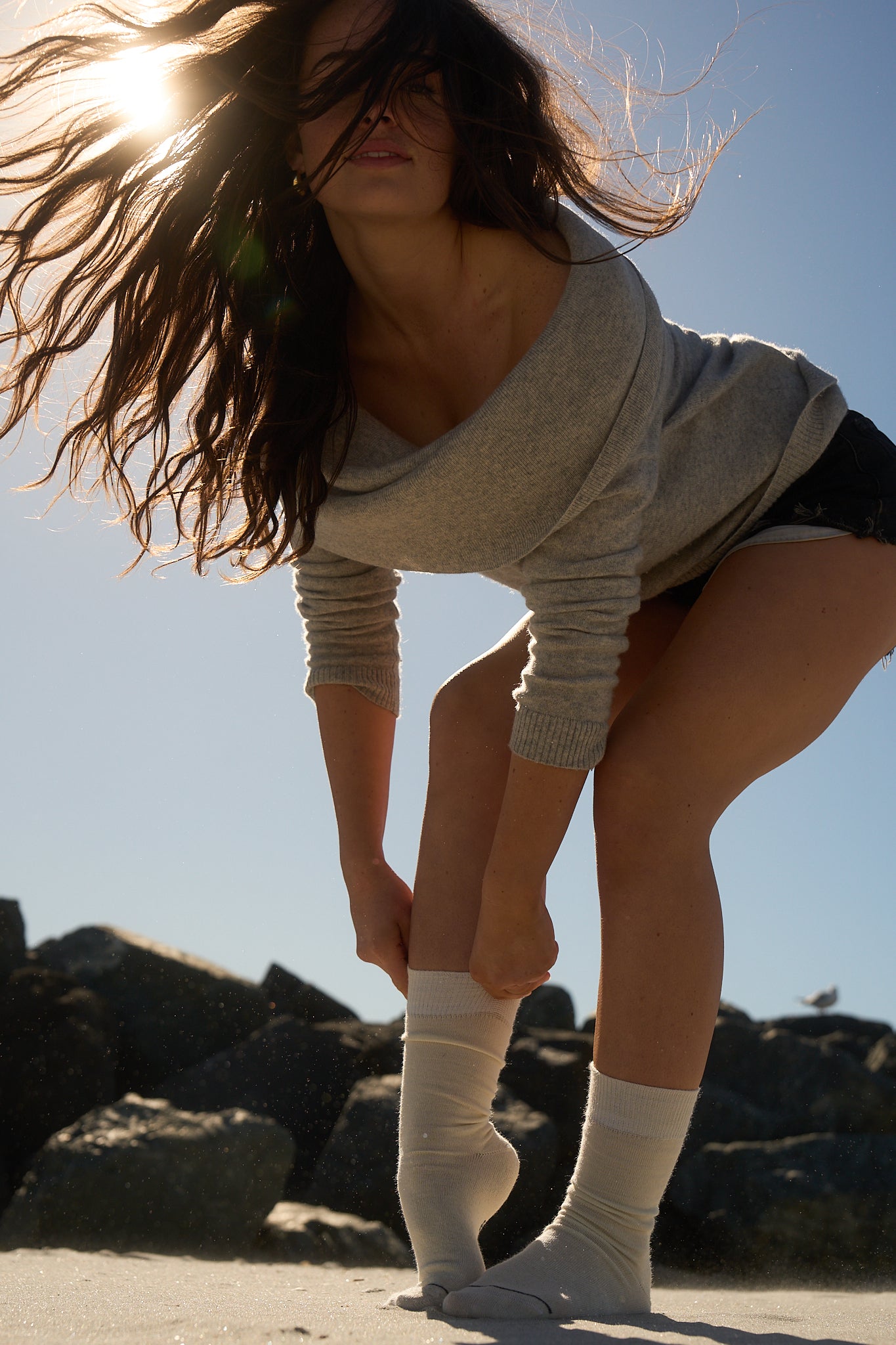 The Studio merino sock with toe strip