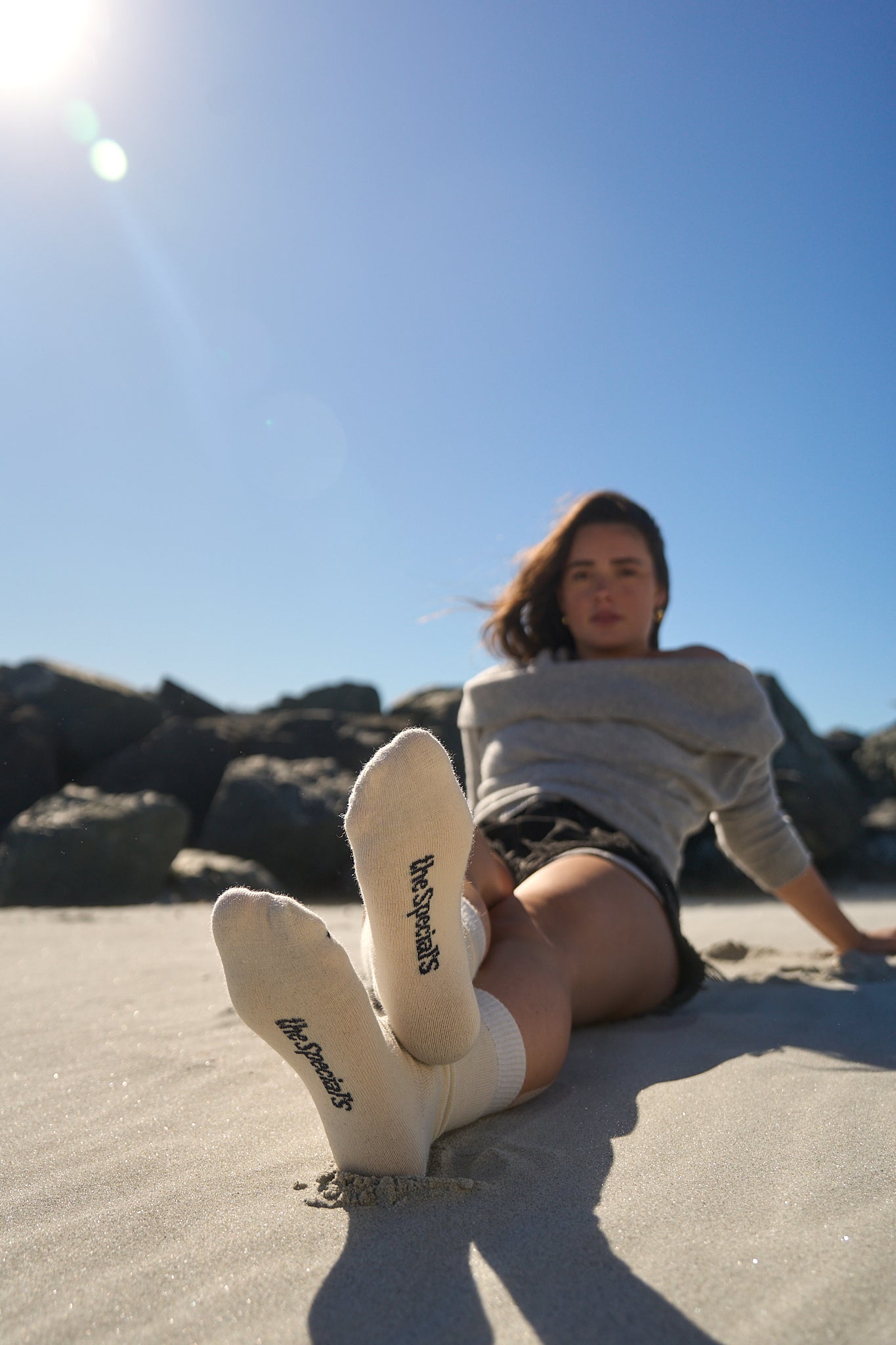 The Studio merino sock with toe strip